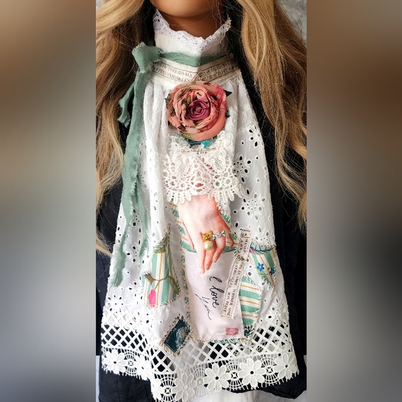 SALE💛European Cotton Lace Jabot Love Pearl Ring Appliqué Magnolia Rose Pin - Picture 5 of 17